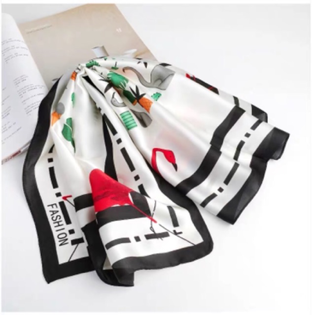 Khăn turban lụa in hình con hạc size  70x70cm - Maben