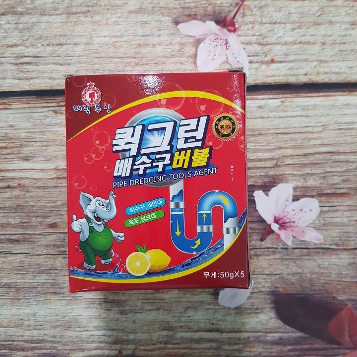 [Hộp Đỏ Con Voi] Bột thông tắc bồn cầu, thông cống con voi Hàn Quốc siêu mạnh (Hộp 5 gói x 40gram)
