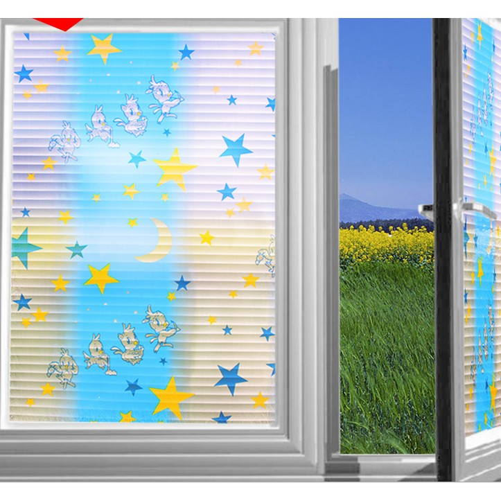 Decal giấy dán kính mặt trăng thỏ khổ rộng 0.45m