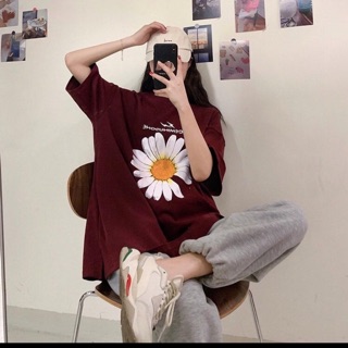 Áo thun nam nữ unisex hình hoa cúc màu đỏ đô