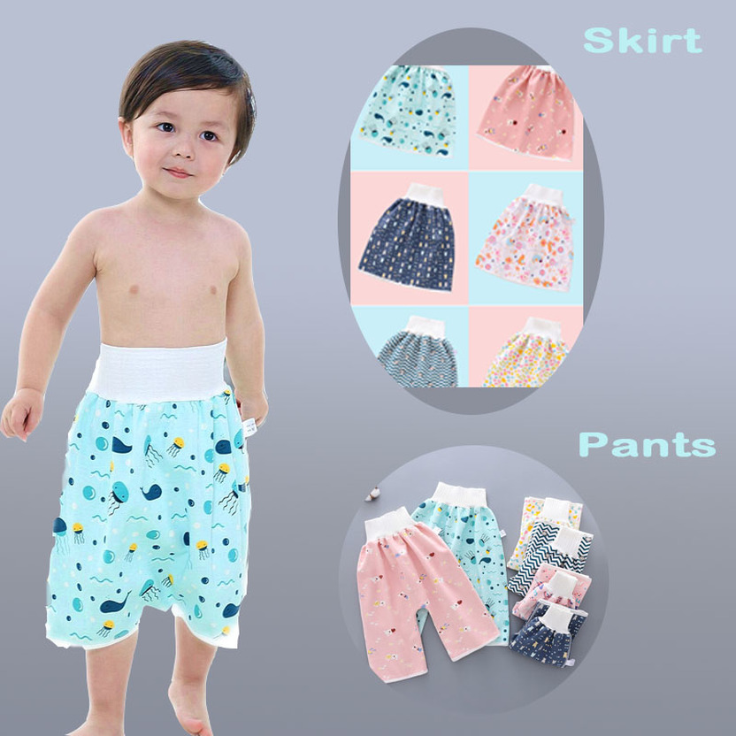 Tã Dạng Chân Váy Vải Cotton Thoáng Khí Chống Tràn Chống Thấm Nước Giữ Ấm Bụng Cho Bé