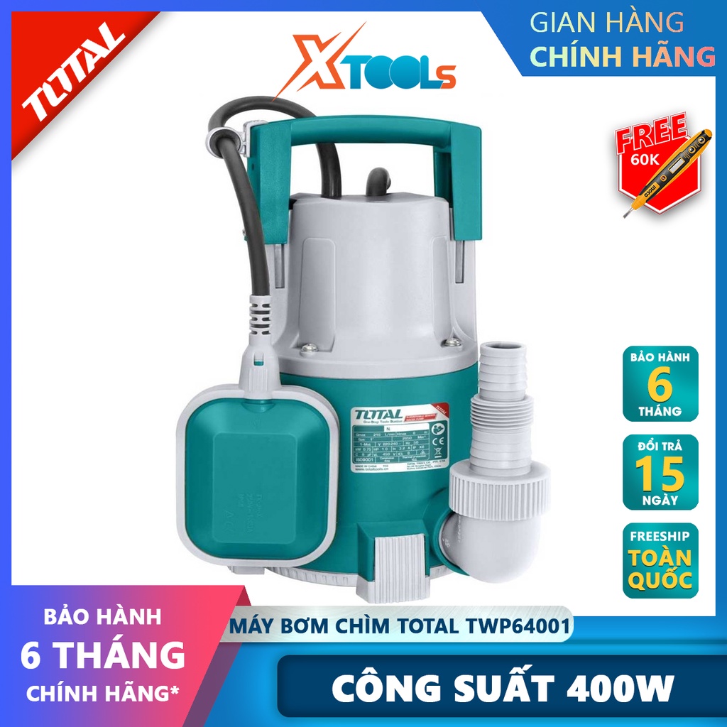 Máy bơm chìm nước sạch TOTAL TWP64001 máy bơm thả chìm tự động 220V, Công suất đầu vào 400W, hút nước cống, nước tù đọng