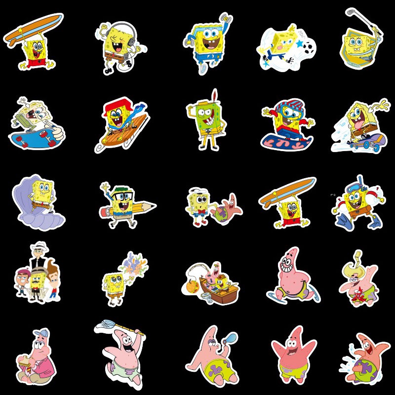 Set 100 miếng sticker SpongeBob dán trang trí chống thấm đáng yêu