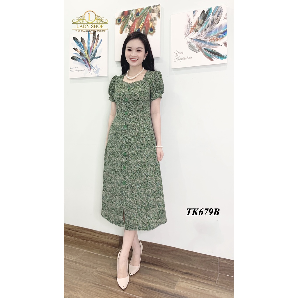 Váy đầm trung niên Ladyshop thiết kế lụa nhật đính cúc xẻ chân thời trang cao cấp TK679 | BigBuy360 - bigbuy360.vn