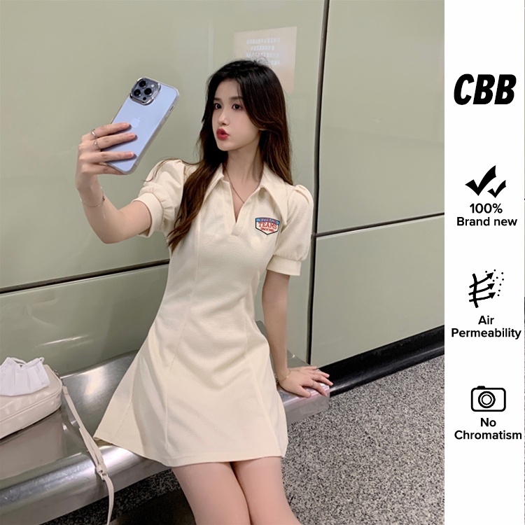 Porozi  Đầm tay ngắn  cổ bẻ phong cách Hàn Quốc thời trang cho nữ