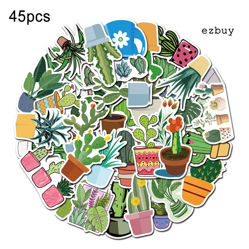 Set 45 Miếng Dán Họa Tiết Cây Bonsai Hoạt Hình Dùng Trang Trí Laptop / Va Li Diy