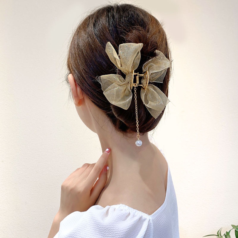 Kẹp tóc hình nơ đính ngọc trai giả thời trang xinh xắn cho nữ