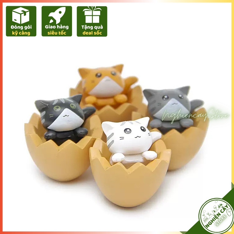 Phụ kiện Mèo mini trong trứng trang trí tiểu cảnh, cây cảnh, sen đá