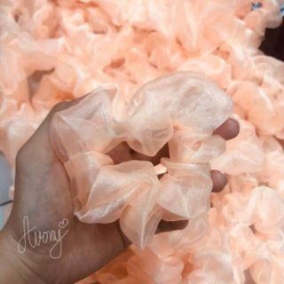 Cột tóc vải Scrunchies voal cam sữa