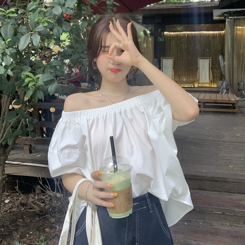 Áo kiểu ZHELIHANGFEI tay phồng trễ vai quyến rũ dễ phối đồ hợp thời trang