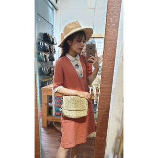 Mũ cói đi biển dáng panama nón raffia basic có nơ