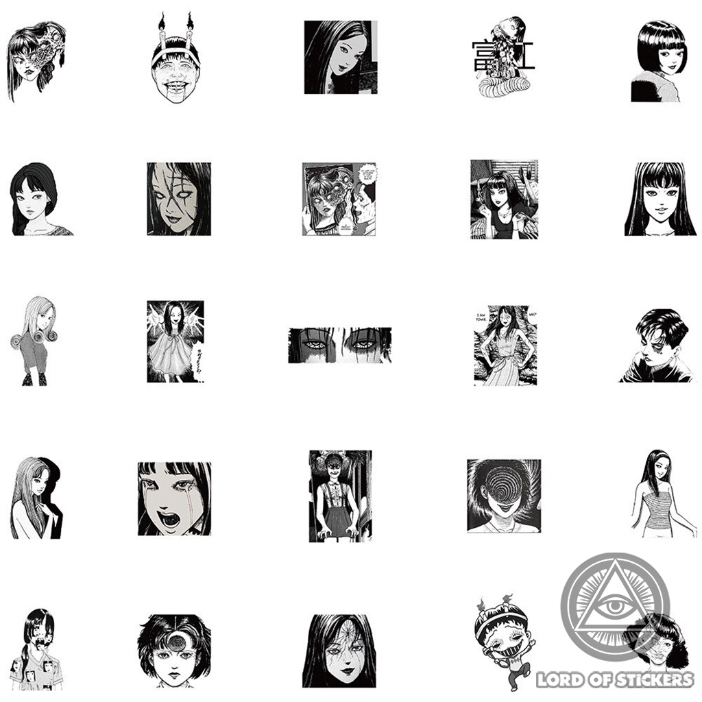 Set 50 Miếng Dán Hình Truyện Tranh Kinh Dị Junji Ito Sticker Anime Manga Trang Trí Mũ Bảo Hiểm, Điện Thoại, Laptop, Sổ