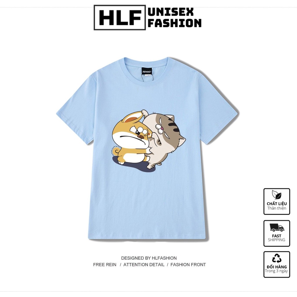 Áo thun tay lỡ form rộng Unisex mèo AMI đánh nhau, áo phông form rộng tay lỡ HLFashion