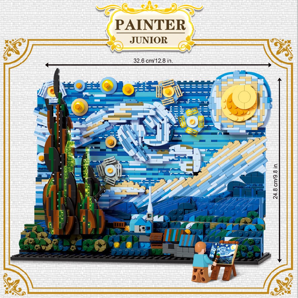 Đồ chơi Lắp ráp Mô hình DK3001 Starry Van Gogh Pixel Painting World Masterpiece Bầu trời đầy sao của Van Gogh