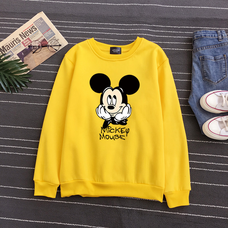 DISNEY Áo Sweater Cổ Tròn Tay Dài Dáng Rộng In Hình Chuột Mickey Thời Trang Cho Cặp Đôi Có 8 Màu Size S-3XL