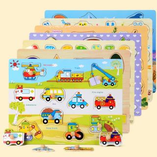 Combo 6 bộ Bảng Gỗ Ghép Hình Có Núm