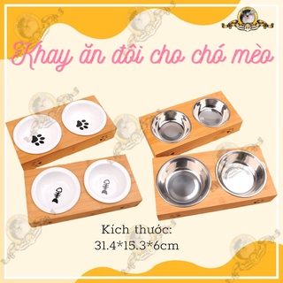 Khay Ăn Gỗ Cao Cấp Cho Chó Mèo (2 Chén)