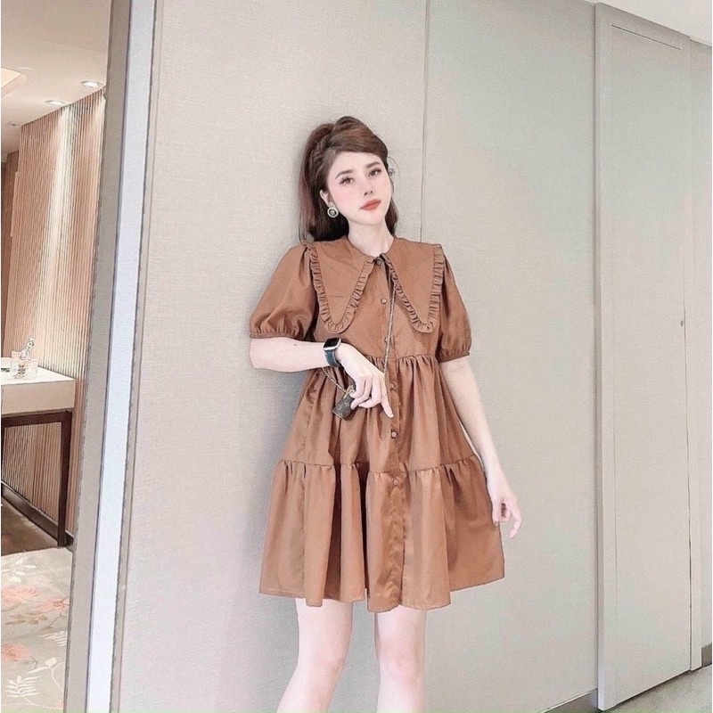 Đầm váy babydoll kem cổ bèo (kèm hình thật) | BigBuy360 - bigbuy360.vn