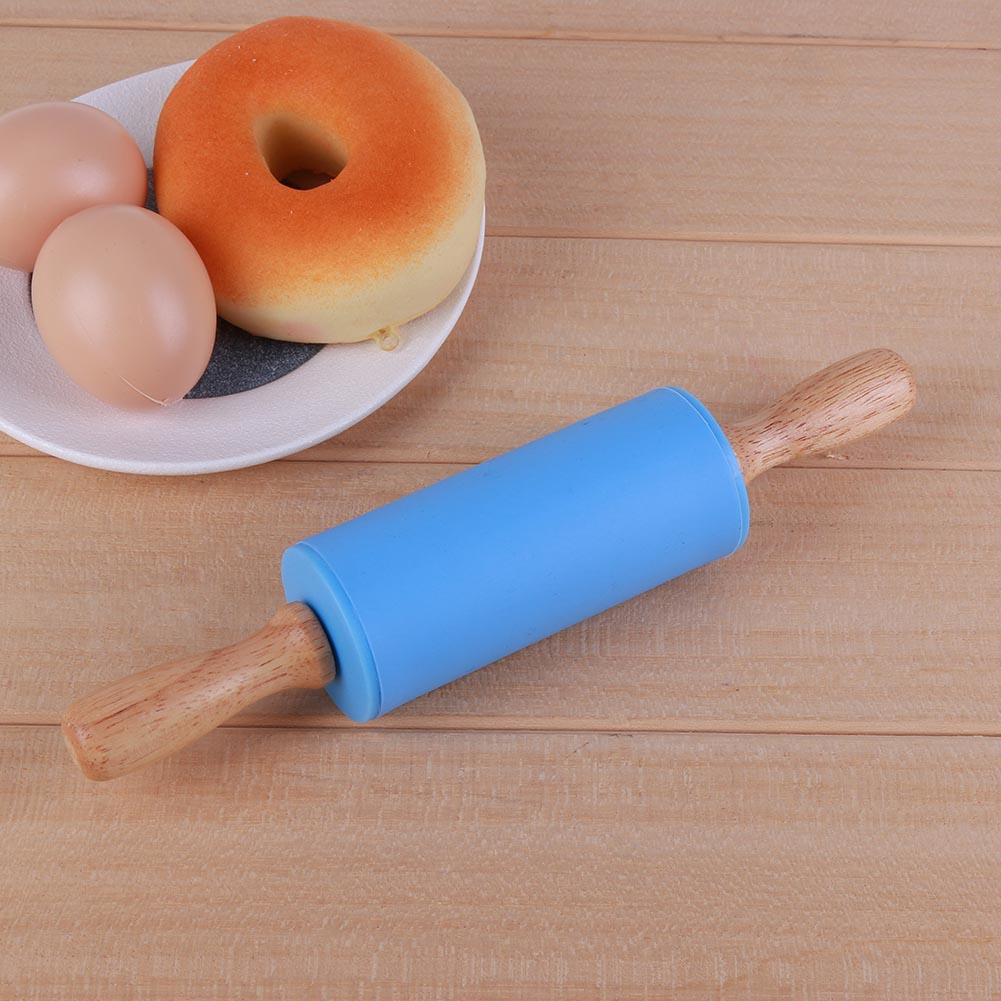 Wood Handle Silicone Rolling Pin Non-Sti Roller Flour Fondant Cake Baking Tool Kitchen Accessories