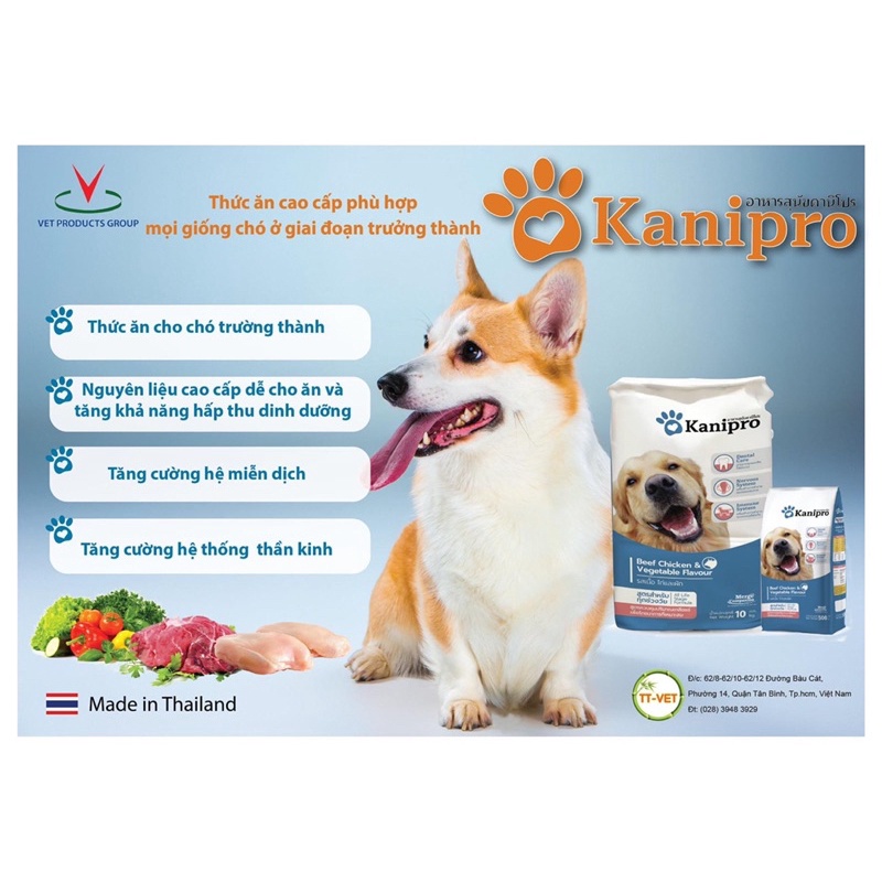 KANIPRO - thức ăn hạt cho chó mọi độ tuổi vị bò, gà, rau củ (gói 500g)