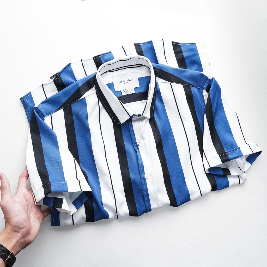 Áo sơ mi nam phối sọc, phong cách trẻ trung, chất vải siêu mát 6168