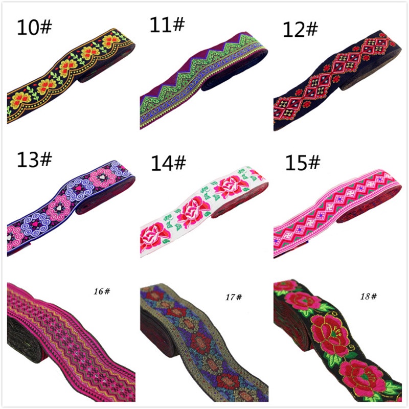 Set 5 Yards Vải Ren Thêu Họa Tiết Dân Tộc Rộng 5cm Làm Ruy Băng Thủ Công DIY