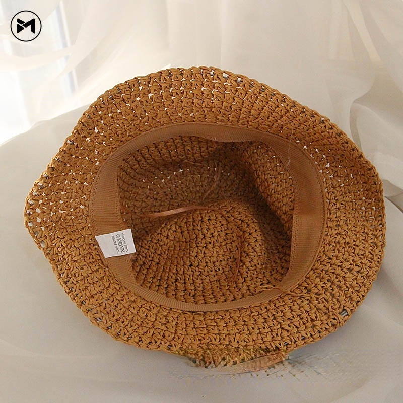 Mũ Cói Chống Nắng Vành Rộng Gấp Gọn Đính Nơ Mới Cho Bé Gái