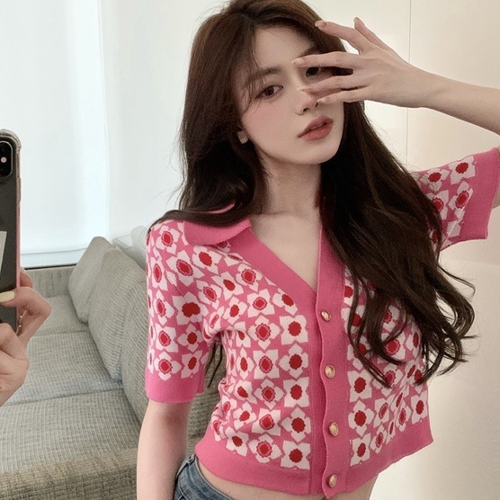 Áo polo dệt kim ZHELIHANGFEI tay ngắn thời trang xinh xắn