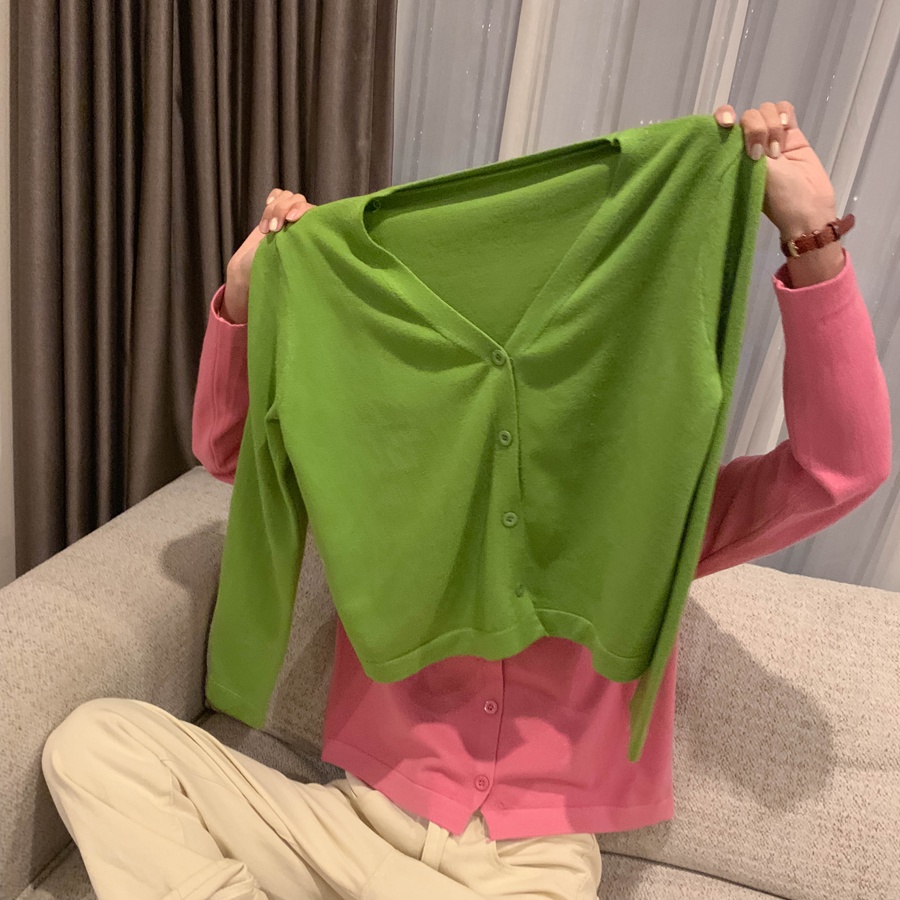 【ZHELIHANGFEI】Áo Cardigan Dệt Kim Tay Dài Cổ Chữ V Lưng Cao Quyến Rũ