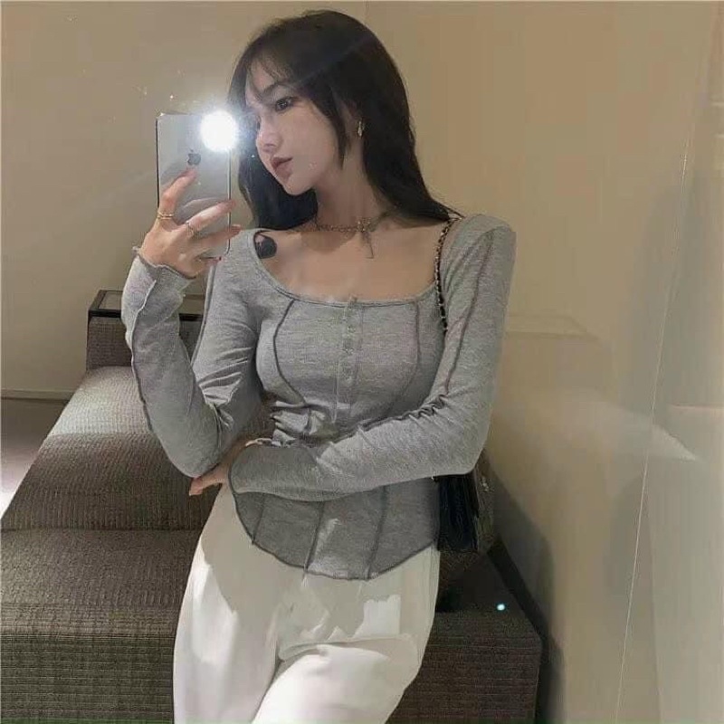 Áo len tăm cổ tròn 6 khuy bấm | BigBuy360 - bigbuy360.vn