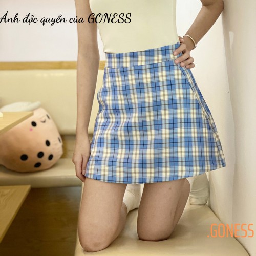 Chân Váy Kẻ Caro Màu Xanh Dương Có Quần Bên Trong Dáng Chữ A Goness A441 | BigBuy360 - bigbuy360.vn