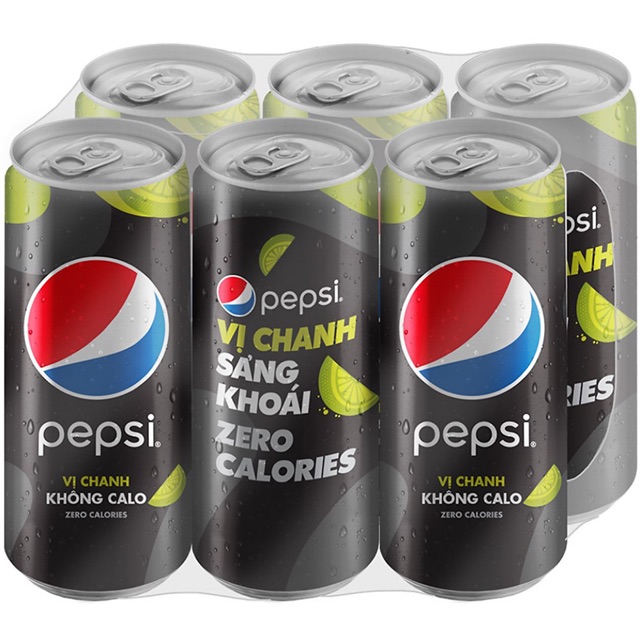 LỐC 6 LON PEPSI VỊ CHANH KHÔNG CALO 330ML