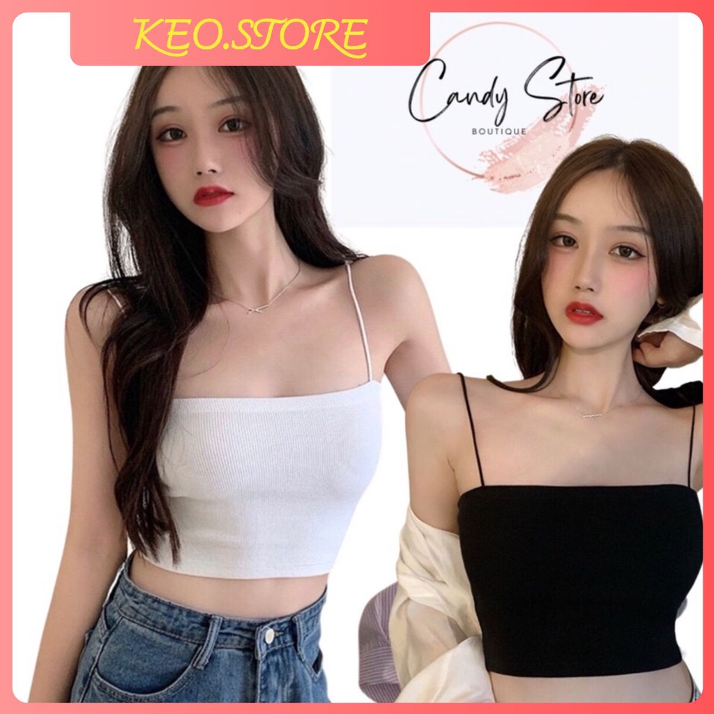 Áo 2 dây 🦋 dáng croptop chất liệu thun mềm mặc ôm sát mix kèm áo khoác cadigant xinh xỉu