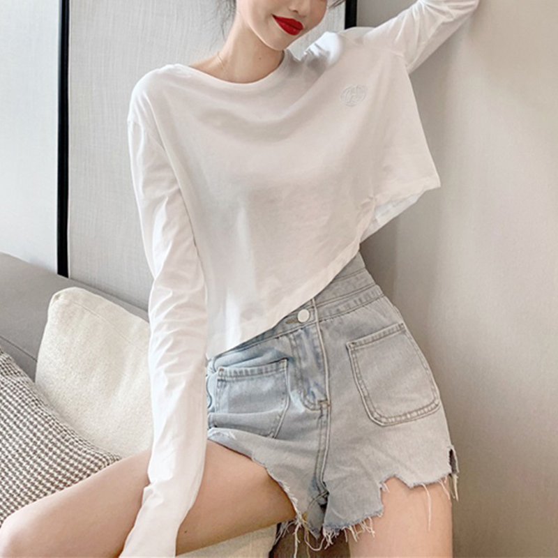 Áo Croptop Tay Dài Màu Trơn Phong Cách Thời Trang Hàn Quốc Cho Nữ
