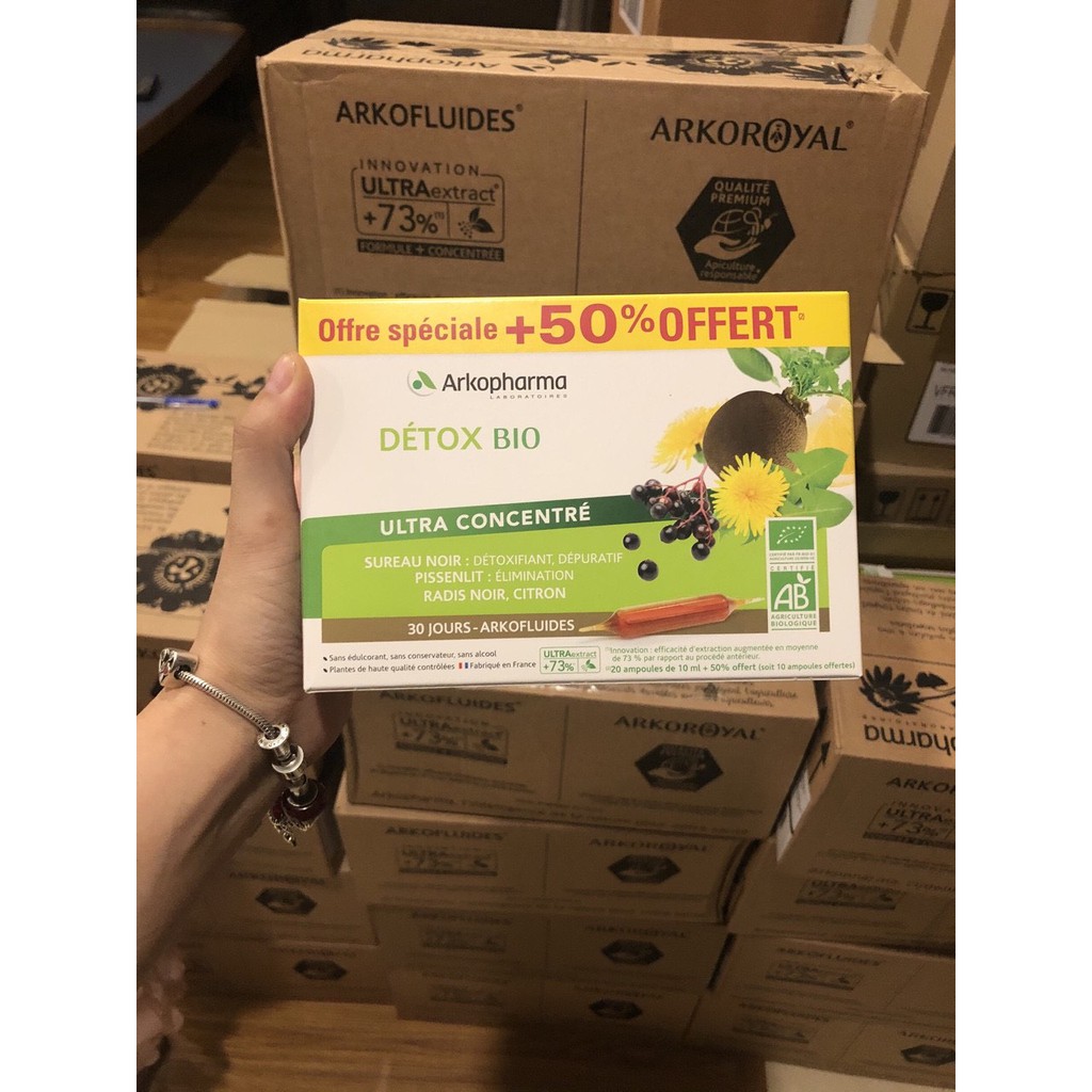 Thải độc cơ thể Arkopharma Detox bio liệu trình 20 ống nội địa Pháp