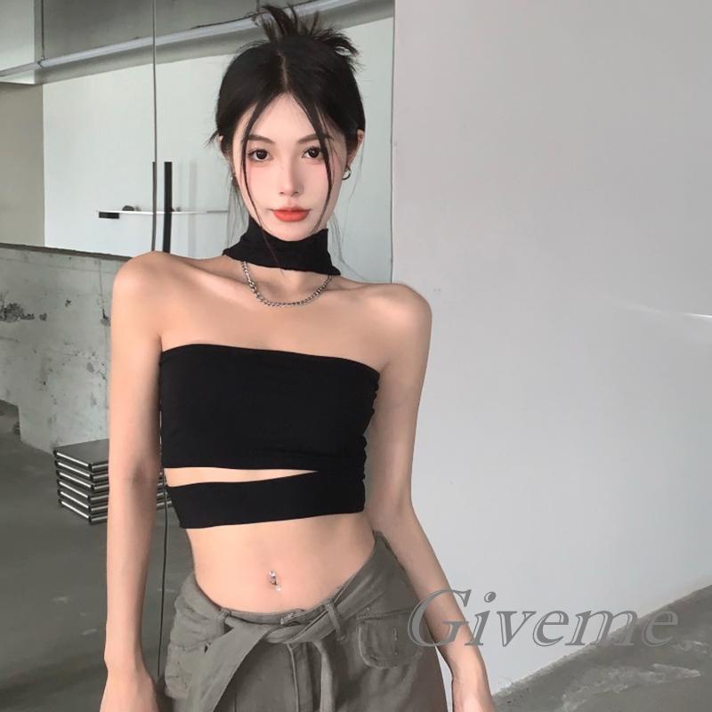 Áo Croptop Không Tay Hở Lưng Màu Trơn Thời Trang Mùa Hè Cho Nữ