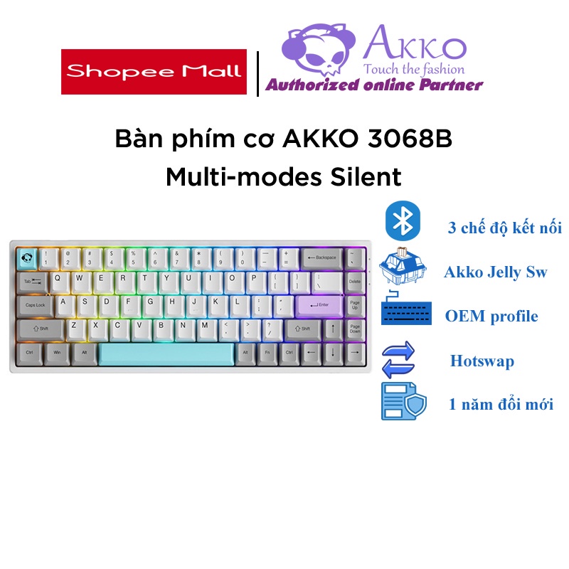 Bàn phím cơ AKKO 3068B Multi-modes Silent (Bluetooth 5.0 / Wireless 2.4Ghz / Hotswap / AKKO CS Jelly sw)