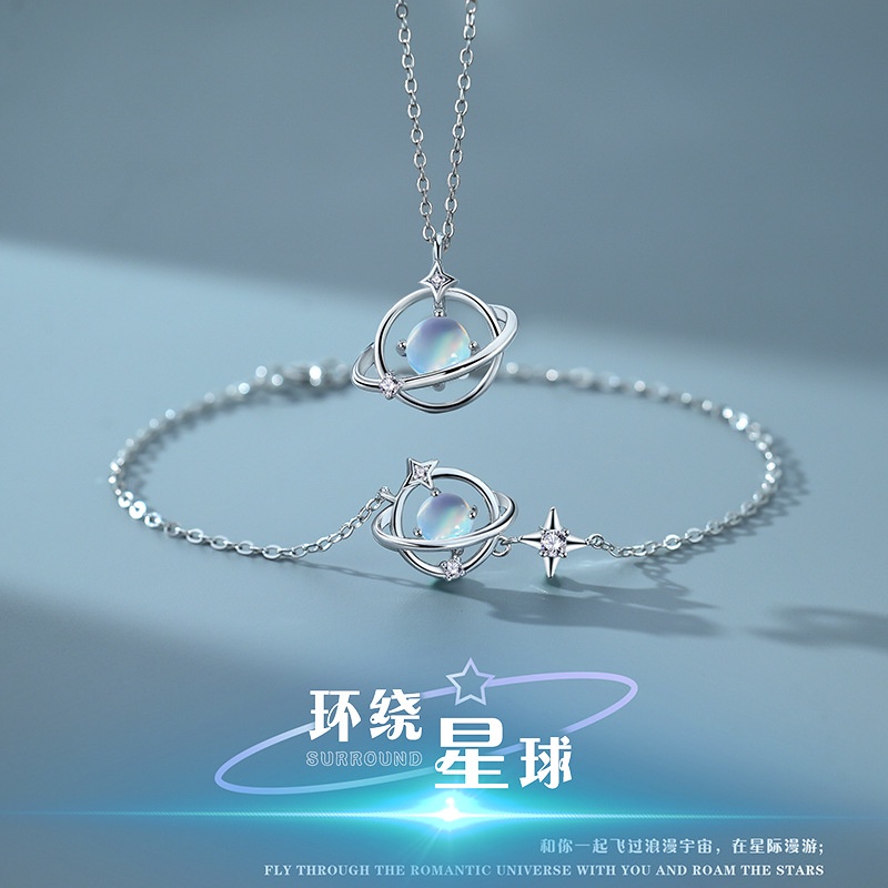 Bộ Dây Chuyền / Vòng Tay / Dây Chuyền Bạc S925 Mặt Hình Hành Tinh Dát Đá Mặt Trăng Phong Cách Mới 2022 Dễ Phối Đồ