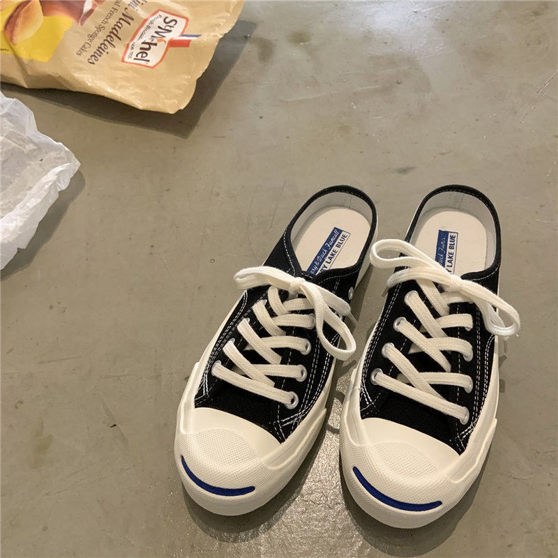 Giày lười vải canvas một nửa gót phong cách mùa hè năng động cho nữ