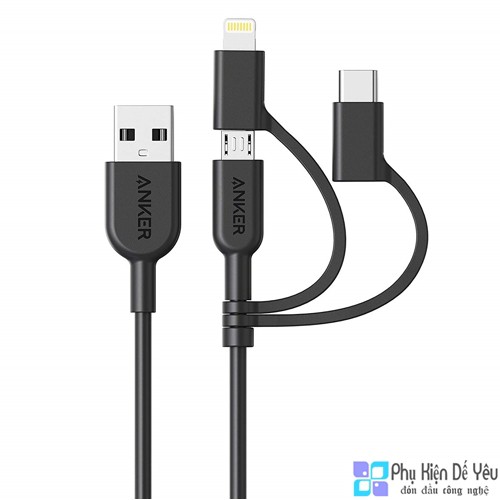 Cáp Anker PowerLine II 3 trong 1 - Lightning/Type C/Micro USB 90cm - A8436 [PHÂN PHỐI CHÍNH HÃNG VN, BẢO HÀNH 2 NĂM]