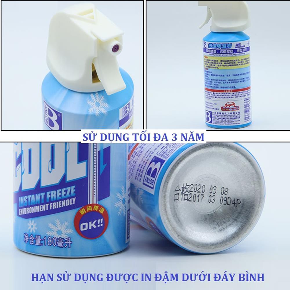 Xịt làm mát lạnh nhanh tức thời cho Xe hơi - Yên xe máy - Cơ thể dạng bình xịt 180ml mùi bạc hà nhẹ