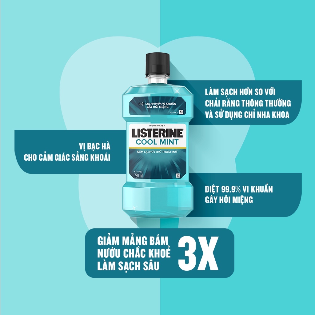 [HÀNG TẶNG KHÔNG BÁN] Nước Súc Miệng Giữ Hơi Thở Thơm Mát Listerine Coolmint - Dung tích 500ml