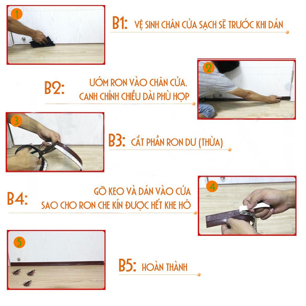 2 Mét ron cao su cải tiến PUMEN dán khe hở chân cửa, khe cửa màu trắng, chống côn trùng, khói bui, tiếng ồn