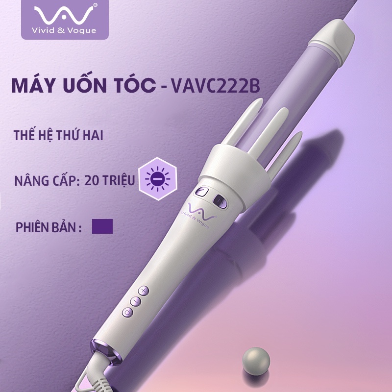 Máy uốn tóc thế hệ thứ 2 của VIVID&VOGUE®️ VAVC222B phiên bản màu tím, máy làm tóc xoay tự động có thêm 20 triệu ion âm