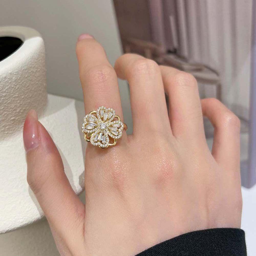 Nhẫn Xoay Đính Đá Zircon Lấp Lánh Thanh Lịch Cho Bạn Bè|Chong Chóng Màu Sang Trọng|Nhẫn Nữ Thời Trang Cá Tính