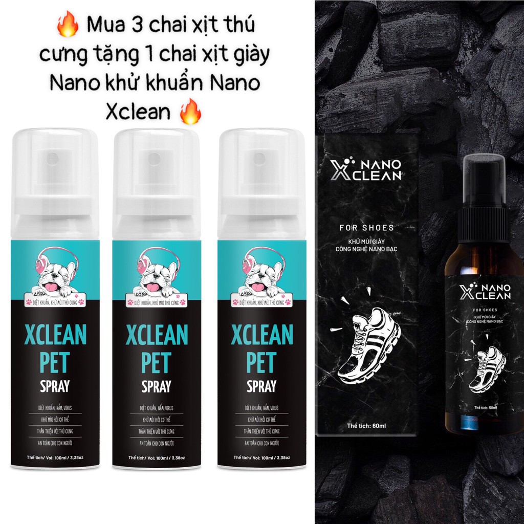 [COMBO 3 TẶNG 1] KHỬ MÙI HÔI THÚ CƯNG MÙI HÔI CHÓ MÈO-NANO BẠC DIỆT KHUẨN KHỬ MÙI-XCLEAN PET-AHT CORP (AHTC)