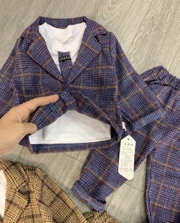 BỘ VEST CAO CẤP DẠ KẺ CHO BÉ (hình thật)