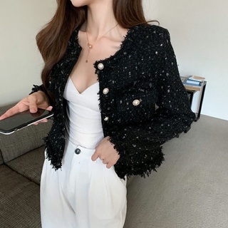 Oder áo dạ tweed hai màu đen-trắng