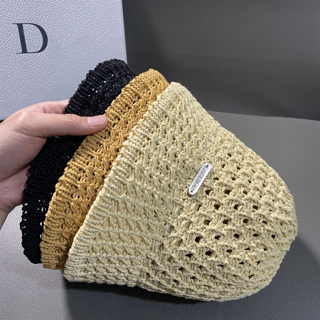 Nón Tai Bèo Đan Cói Phối Lưới Thoáng Khí Phong Cách Hàn Quốc Thời Trang Mùa Hè Xinh Xắn Cho Nữ