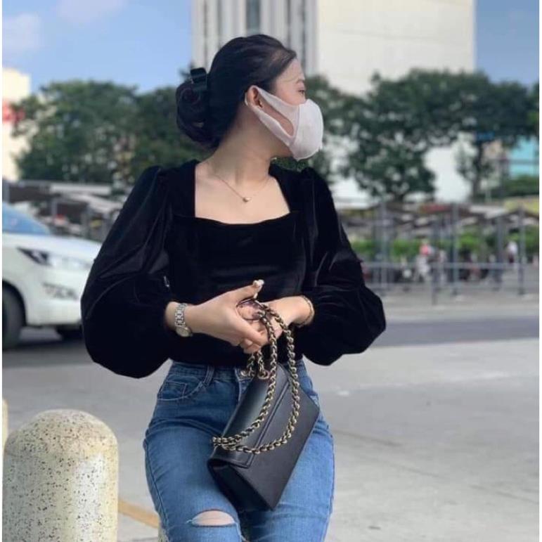 Siêu SALE Siêu Phẩm Bigsize - Áo Nhung Cổ Vuông Tay Phồng ( Hàng bao xịn )